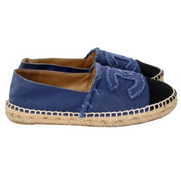 Chanel Espadrille 37 Canvas Linen Raw Edge Cap-toe Flats CC-0717N-0006 - Picture 6 of 11